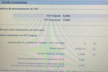 Exemplo de Consulta FAP aonde o Resultado Apresentou FAP Original e FAP Bloquado