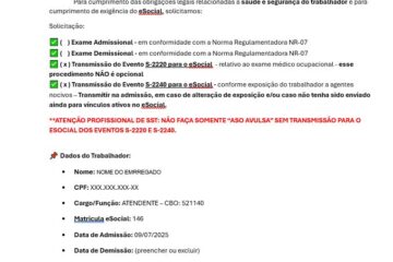 modelo solicitação exame admissional